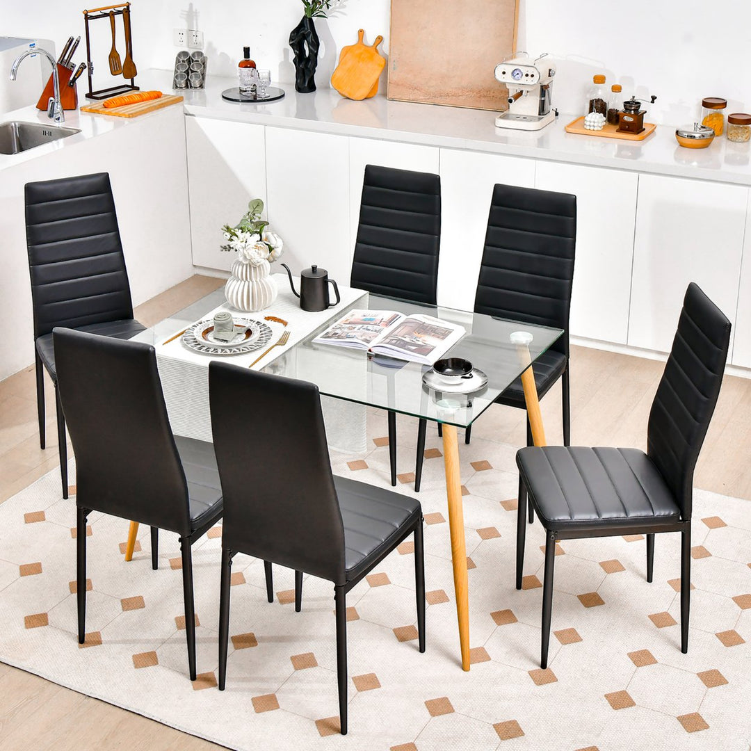 Set of 6 Dining Side Chair PVC High Back Metal Legs Kitchen Home Furniture Black Image 3