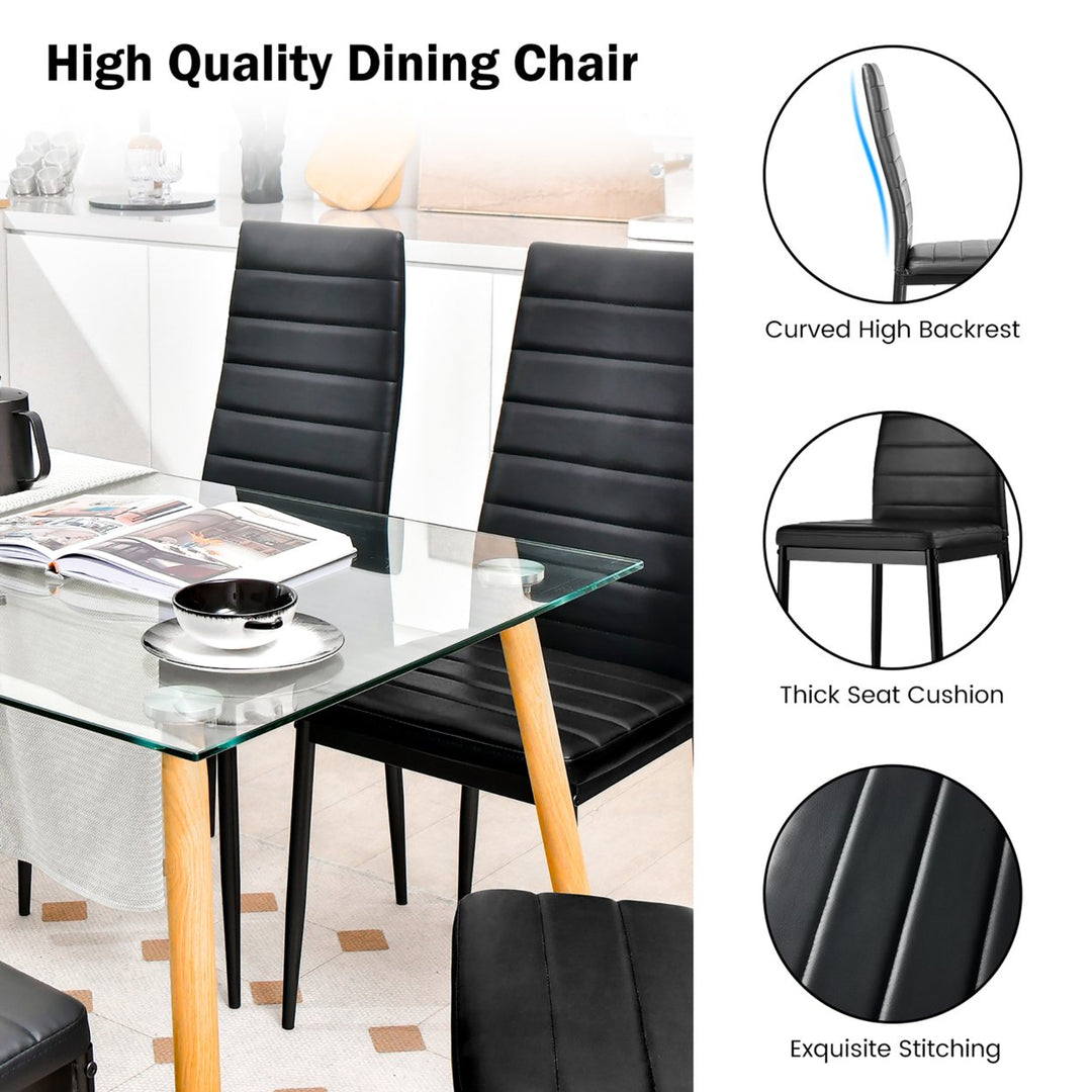 Set of 6 Dining Side Chair PVC High Back Metal Legs Kitchen Home Furniture Black Image 4