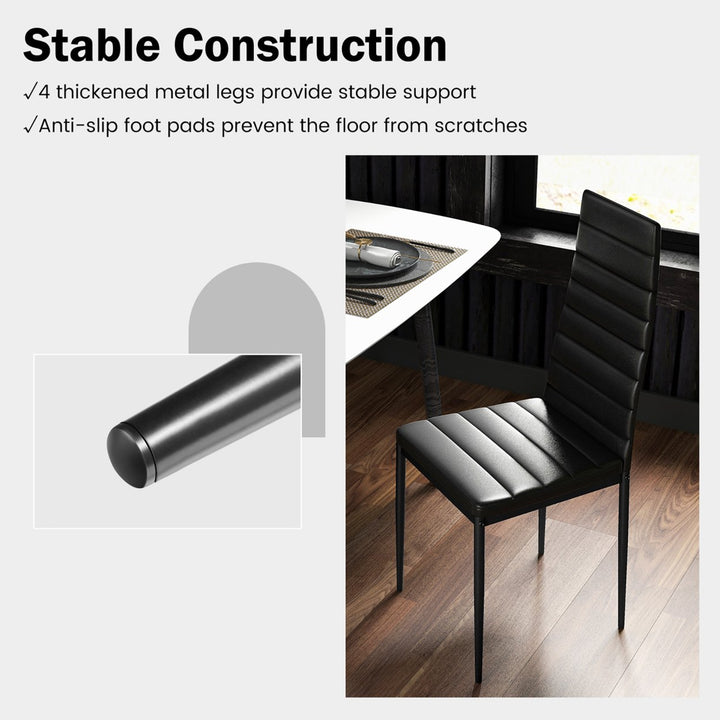 Set of 6 Dining Side Chair PVC High Back Metal Legs Kitchen Home Furniture Black Image 6