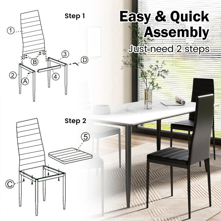 Set of 6 Dining Side Chair PVC High Back Metal Legs Kitchen Home Furniture Black Image 7