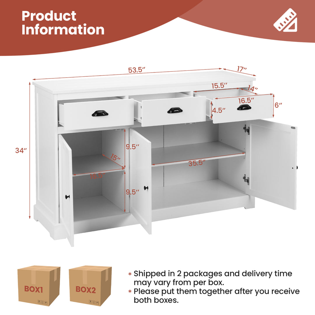 3 Drawers Sideboard Buffet Cabinet Console Table Kitchen Storage Cupboard White Image 2