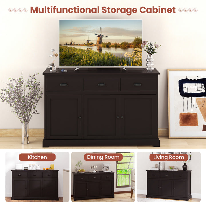 3 Drawers Sideboard Buffet Cabinet Console Table Kitchen Storage Cupboard Brown Image 10