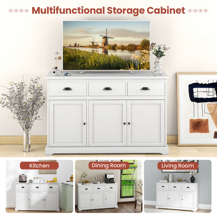 3 Drawers Sideboard Buffet Cabinet Console Table Kitchen Storage Cupboard White Image 10