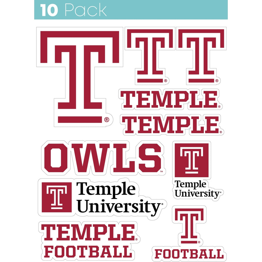 Temple University 10-Pack, 4 inches in size on one of its sides NCAA Durable School Spirit Vinyl Decal Sticker Image 1