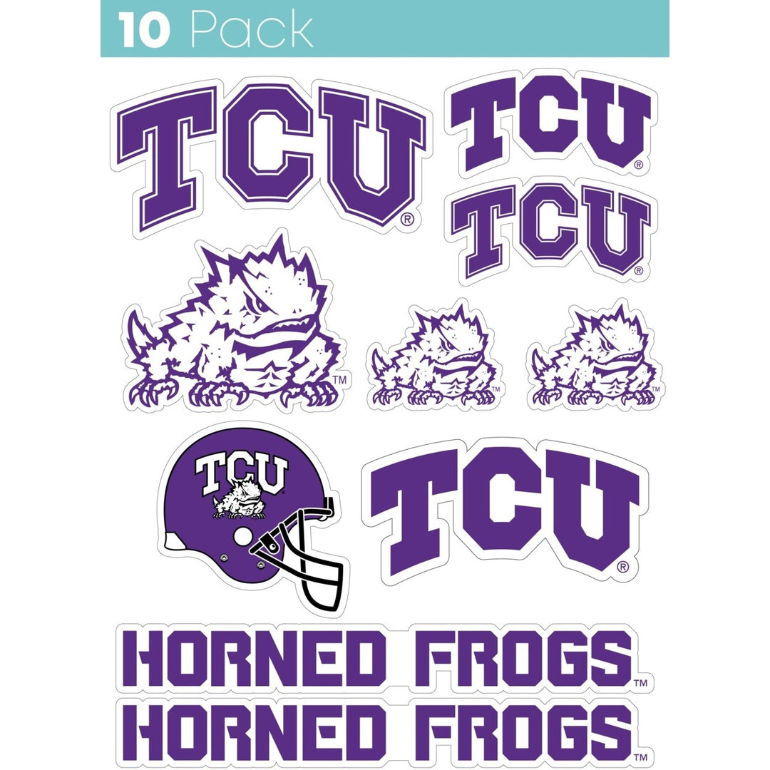 Texas Christian University 10-Pack, 4 inches in size on one of its sides NCAA Durable School Spirit Vinyl Decal Sticker Image 1