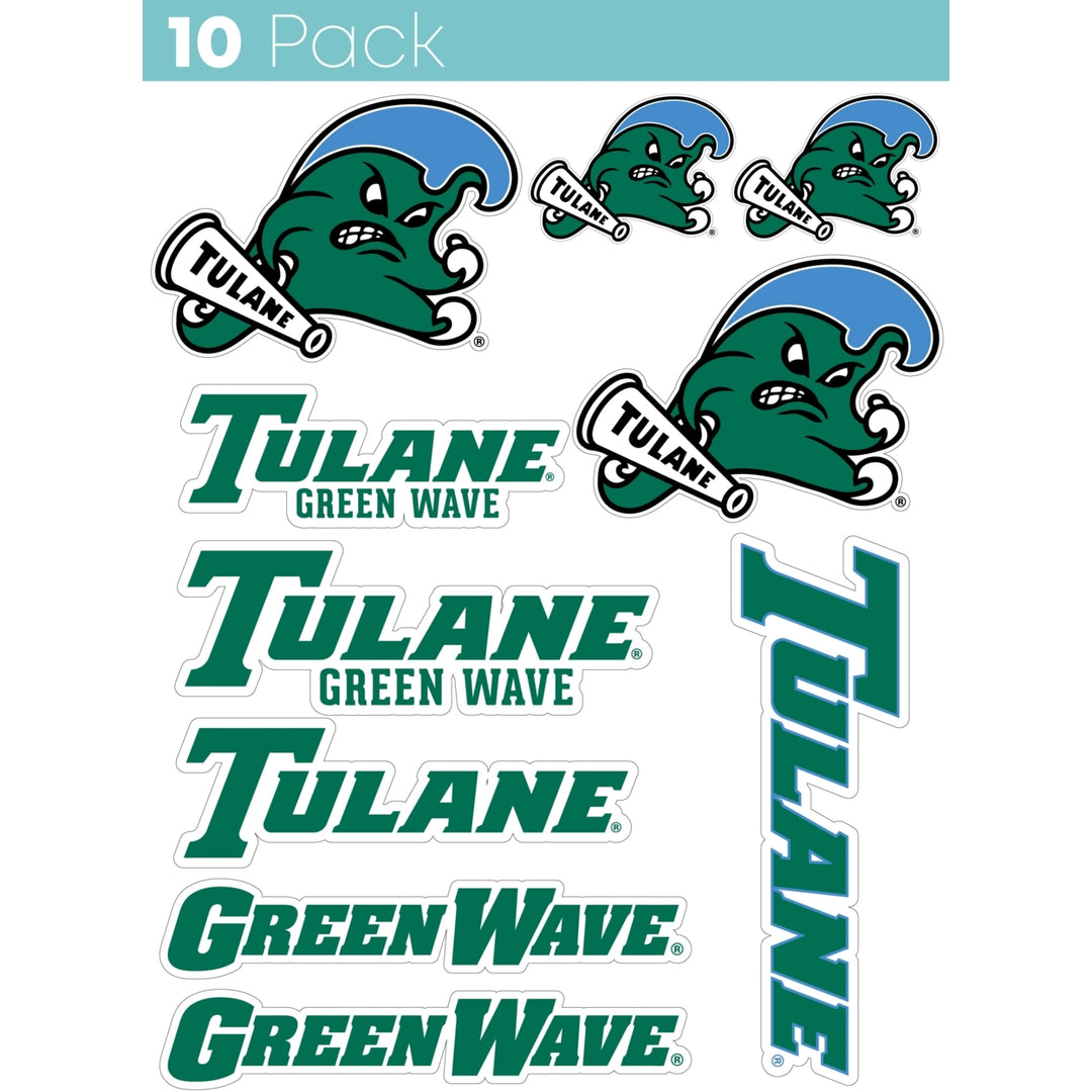 Tulane University Green Wave 10-Pack, 4 inches in size on one of its sides NCAA Durable School Spirit Vinyl Decal Image 1