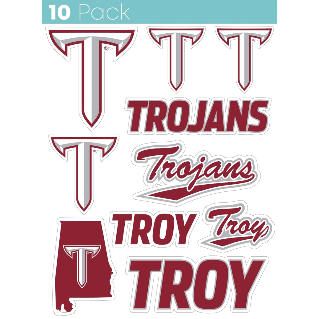 Troy University 10-Pack, 4 inches in size on one of its sides NCAA Durable School Spirit Vinyl Decal Sticker Image 1