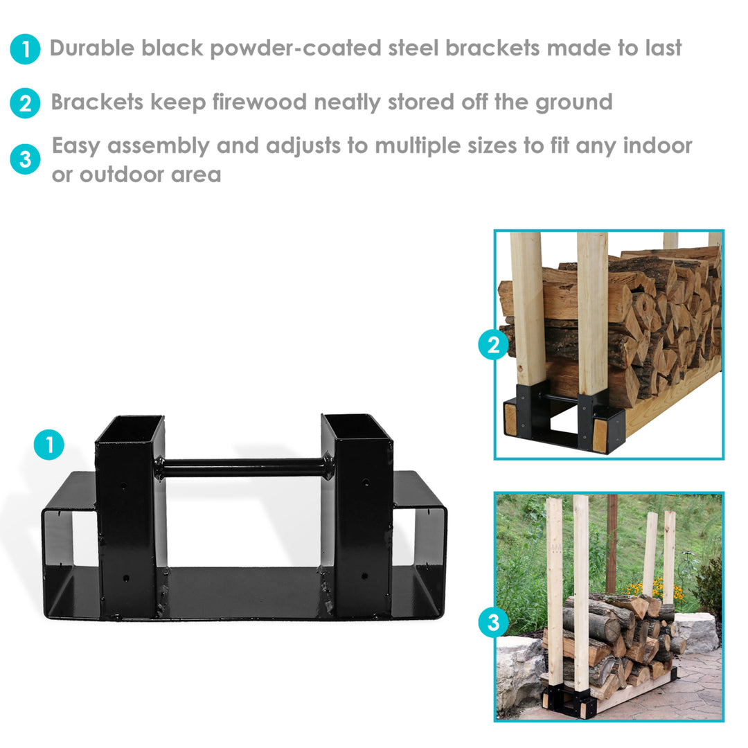 Sunnydaze Powder-Coated Steel Adjustable Firewood Log Rack Brackets Image 4