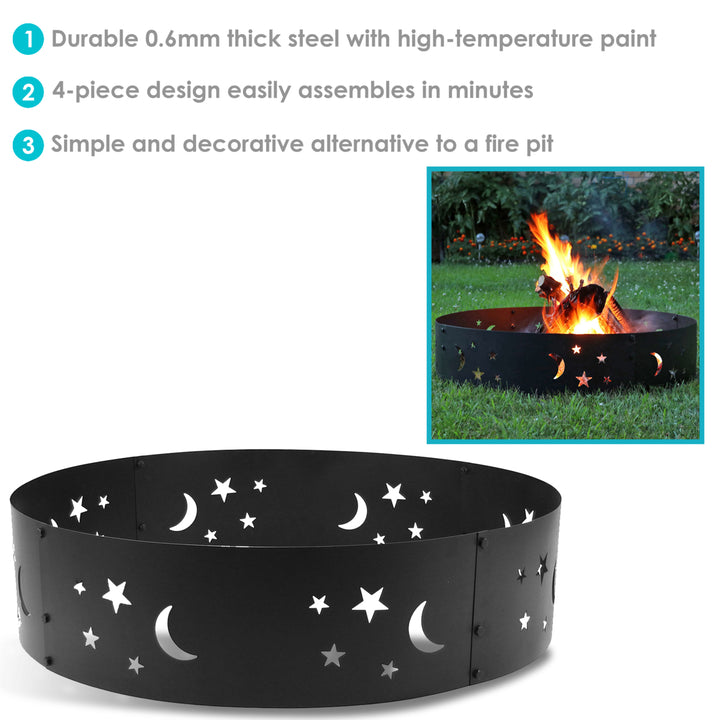 Sunnydaze 36 in Steel Die-Cute Stars and Moons Wood Burning Fire Pit Ring Image 4