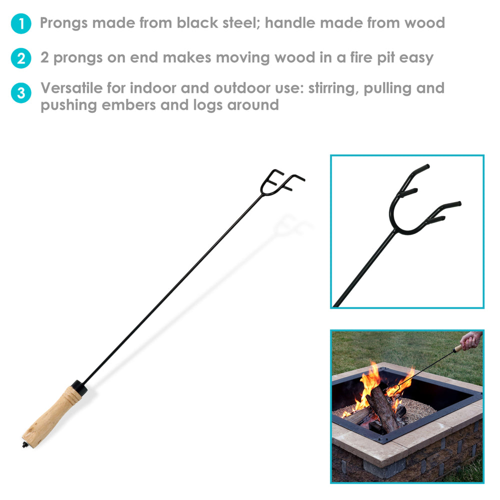 Sunnydaze 26 in Steel Outdoor Fire Pit Poker with Hook and Wooden Handle Image 2