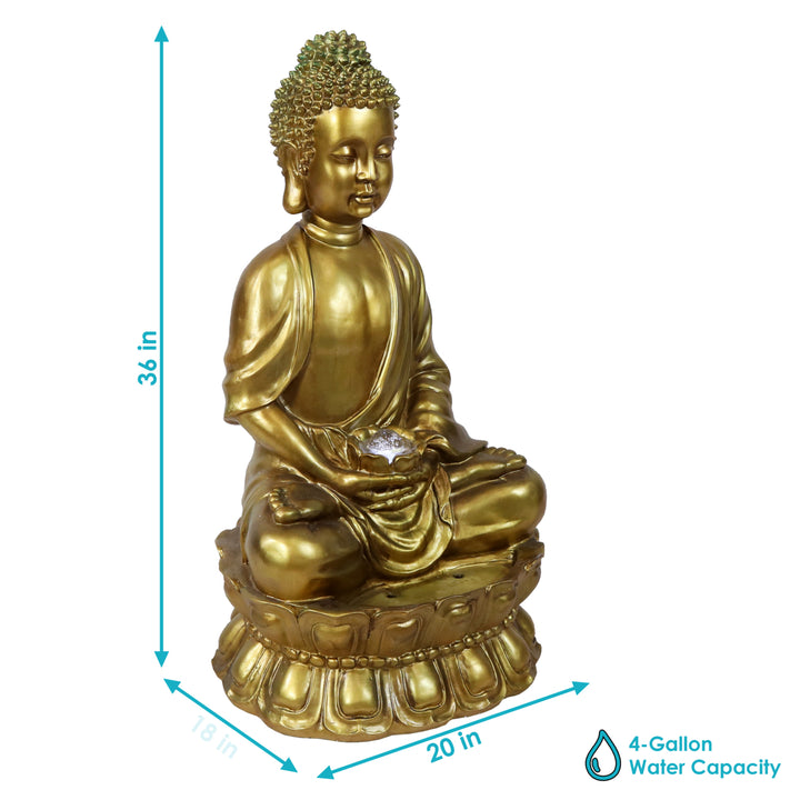 Sunnydaze Relaxed Buddha Outdoor Water Fountain with LED Lights - 36 in Image 3