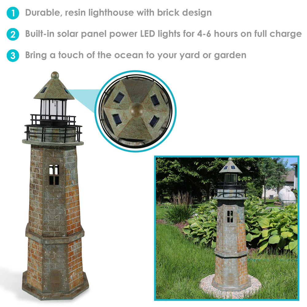 Sunnydaze 35 in Resin and Stone Solar LED Lighthouse Nautical Statue Image 2