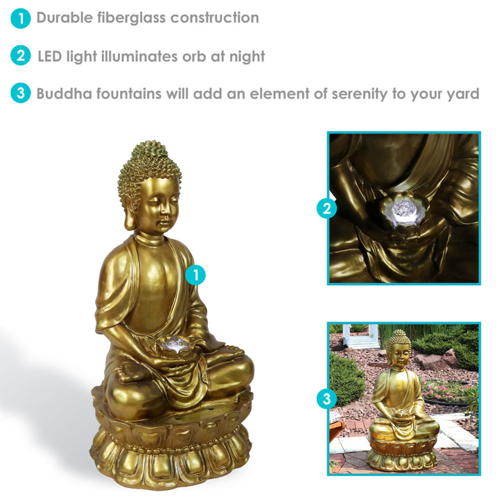 Sunnydaze Relaxed Buddha Outdoor Water Fountain with LED Lights - 36 in Image 2