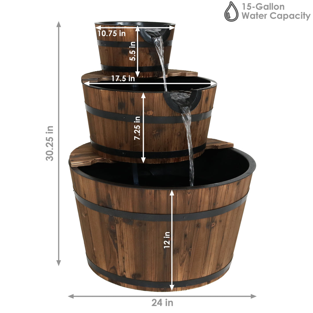 Sunnydaze Rustic 3-Tier Wooden Fir Barrel-Style Water Fountain - 30 in Image 3