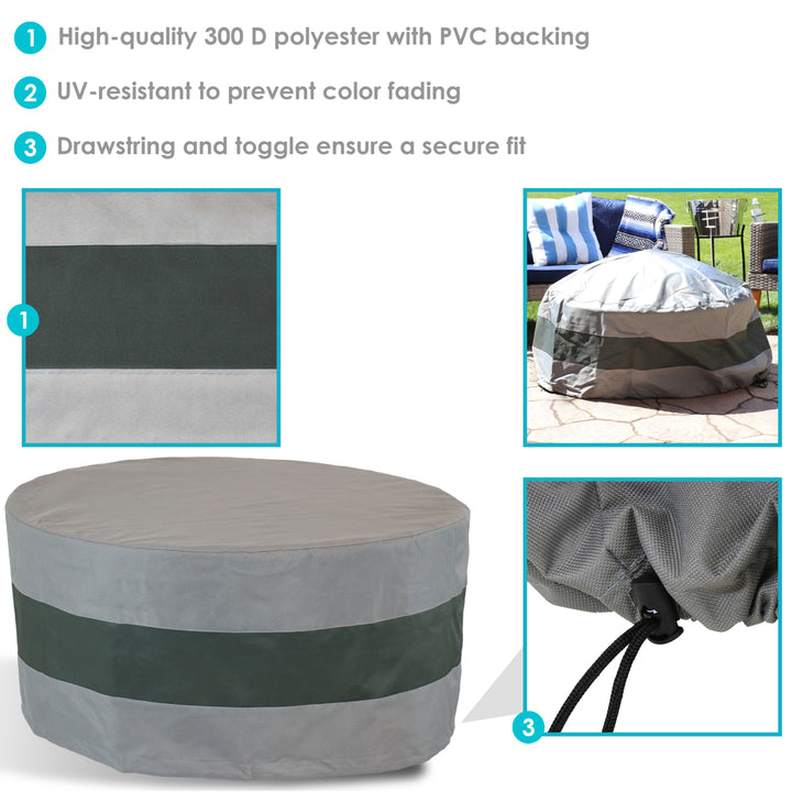 Sunnydaze 36 in 2-Tone Polyester Round Outdoor Fire Pit Cover - Gray/Green Image 4