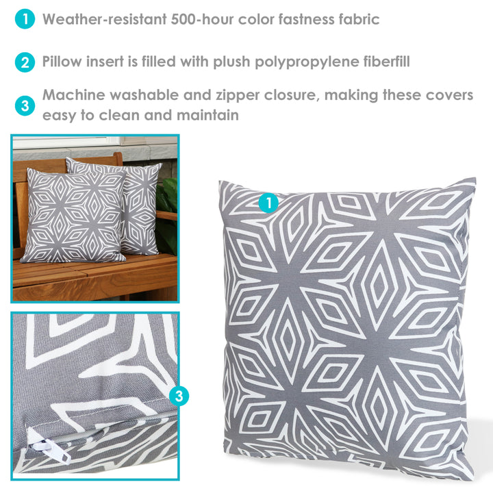 2 Pack Indoor Outdoor Throw Pillows Gray Geometric Patio Backyard 17x17 Image 4