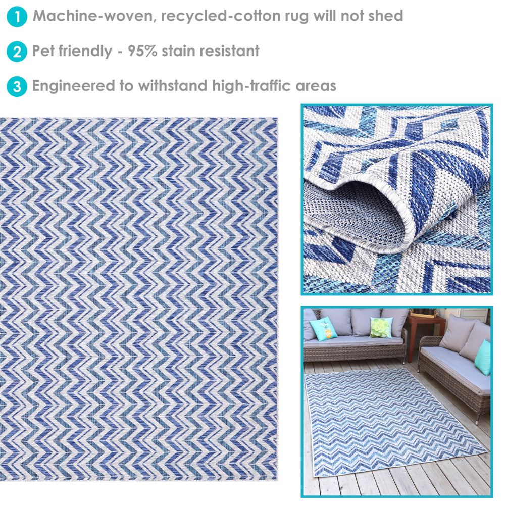 Sunnydaze Chevron Dreams Outdoor Area Rug - Blue/Gray - 5 ft x 7 ft Image 2