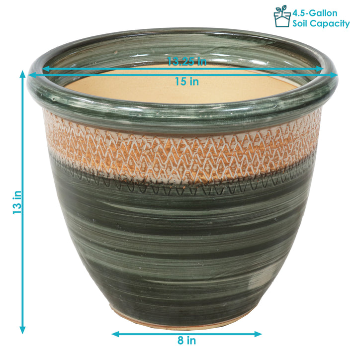 Sunnydaze Purlieu Ceramic Planter - 15" - Tempest Image 3