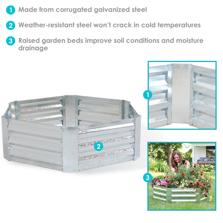 Sunnydaze Galvanized Steel Hexagon Raised Garden Bed - 40 in - Silver Image 2