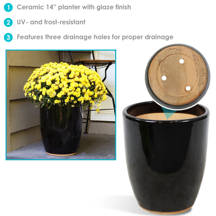 Sunnydaze Captivating Vista Ceramic Planter - 14" - Obsidian Image 2