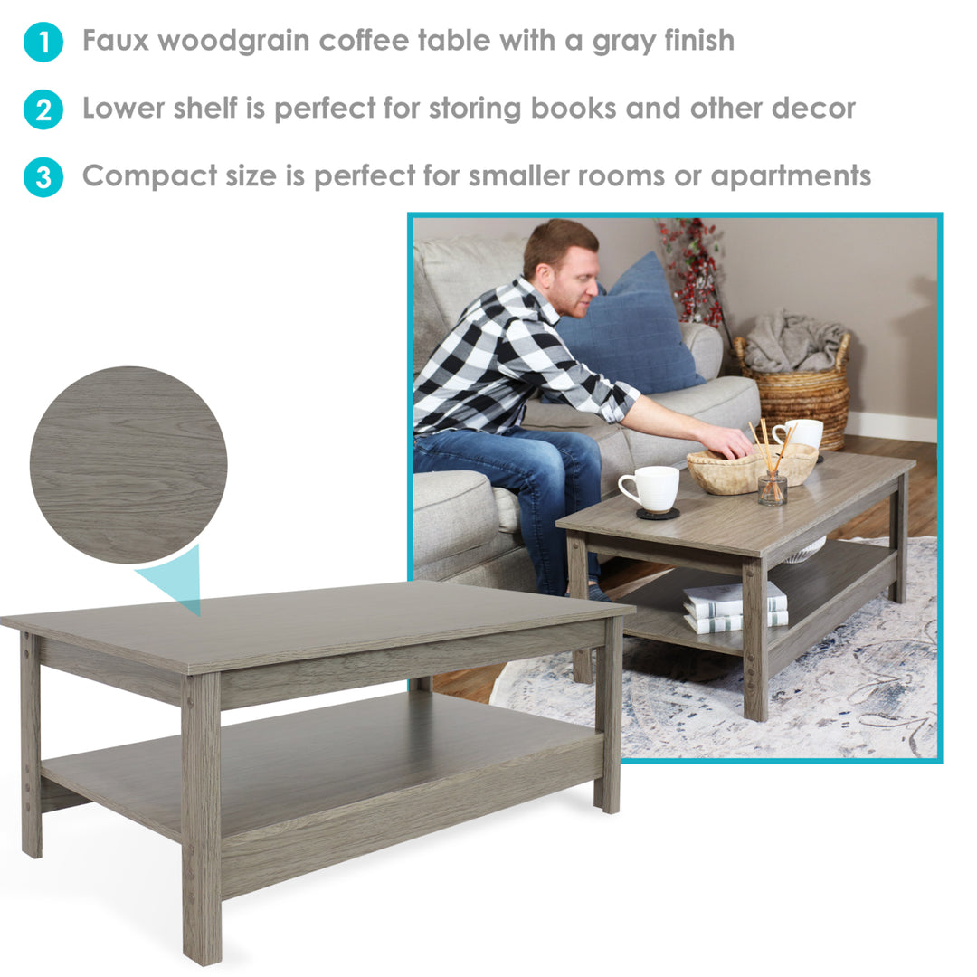 Sunnydaze Classic MDF Coffee Table with Lower Shelf - Thunder Gray - 16 in Image 2