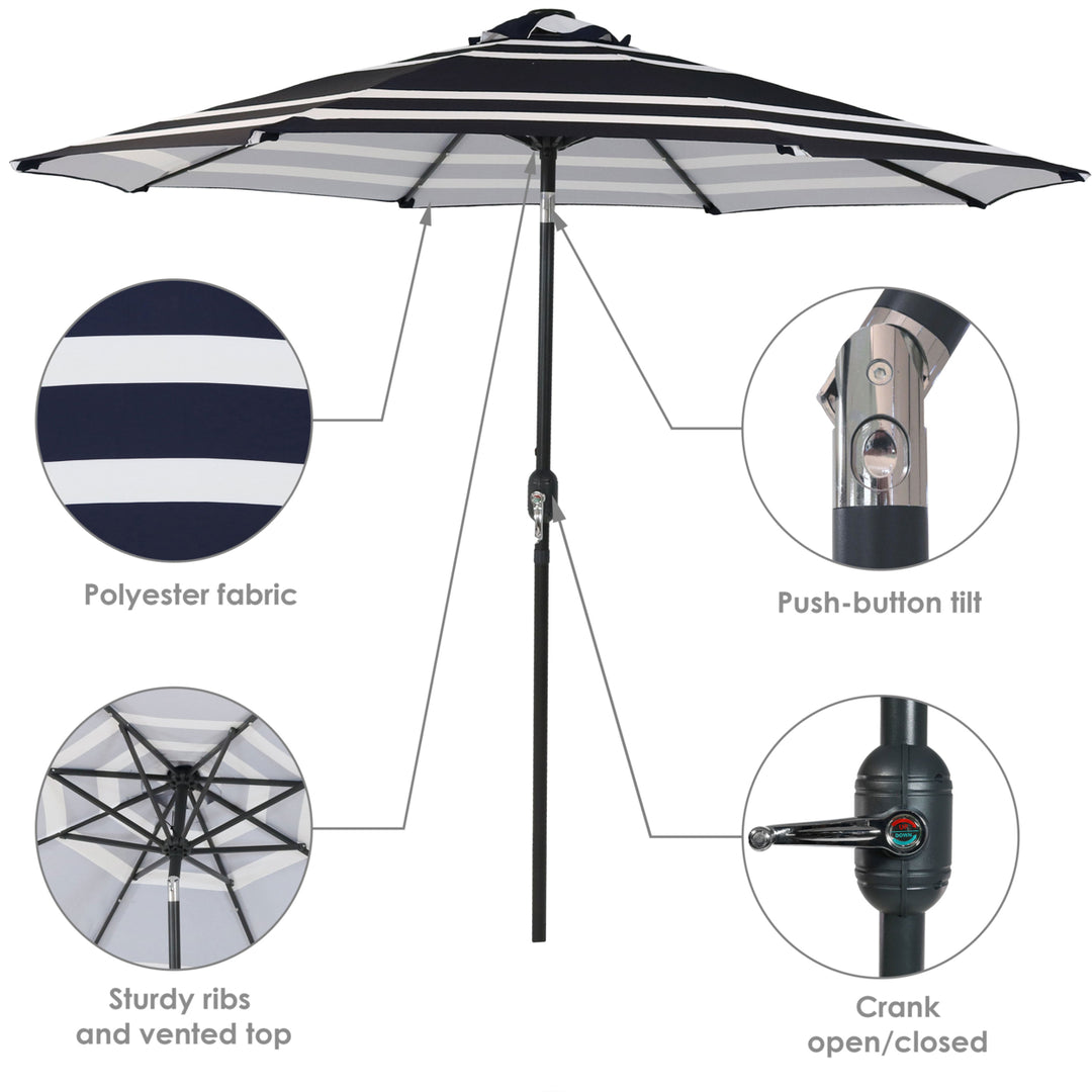 Sunnydaze 9 ft Solar Patio Umbrella with Lights, Tilt, and Crank - Navy Image 2