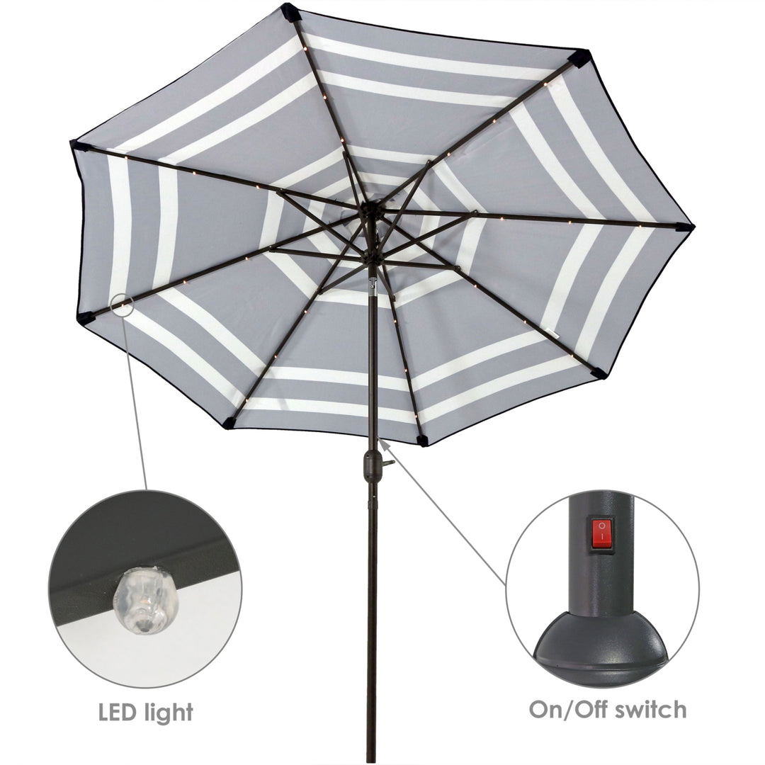 Sunnydaze 9 ft Solar Patio Umbrella with Lights, Tilt, and Crank - Navy Image 3