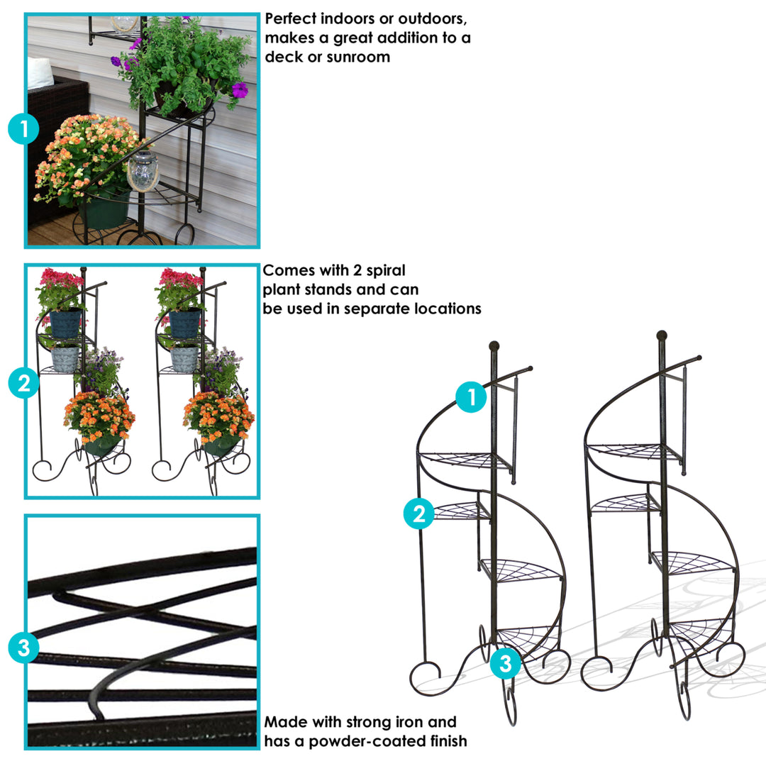 Sunnydaze Black Iron 4-Tier Spiral Staircase Plant Stand - 56 in - Set of 2 Image 2