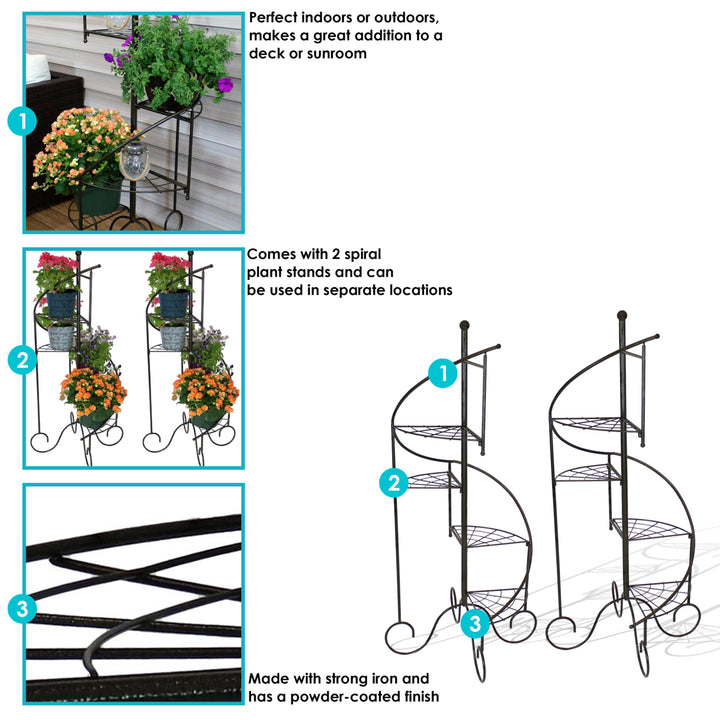 Sunnydaze Black Iron 4-Tier Spiral Staircase Plant Stand - 56 in - Set of 2 Image 2