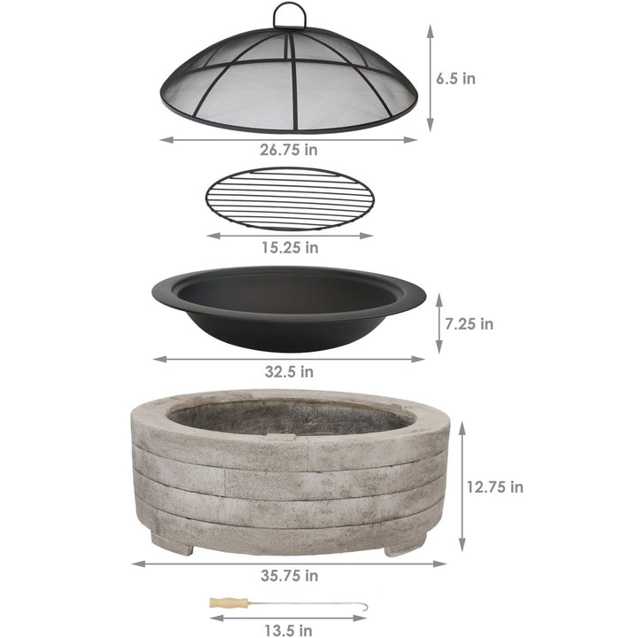 Sunnydaze 35 in Faux Stone Fire Pit with Handles and Spark Screen Image 3