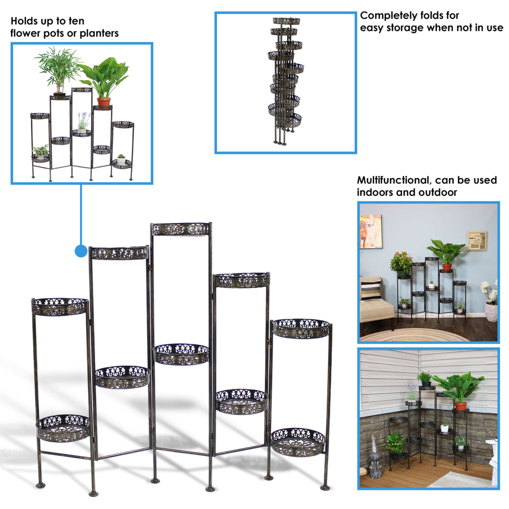 Sunnydaze Bronze Steel 10-Tier Staggered Folding Plant Stand - 46.5 in Image 2