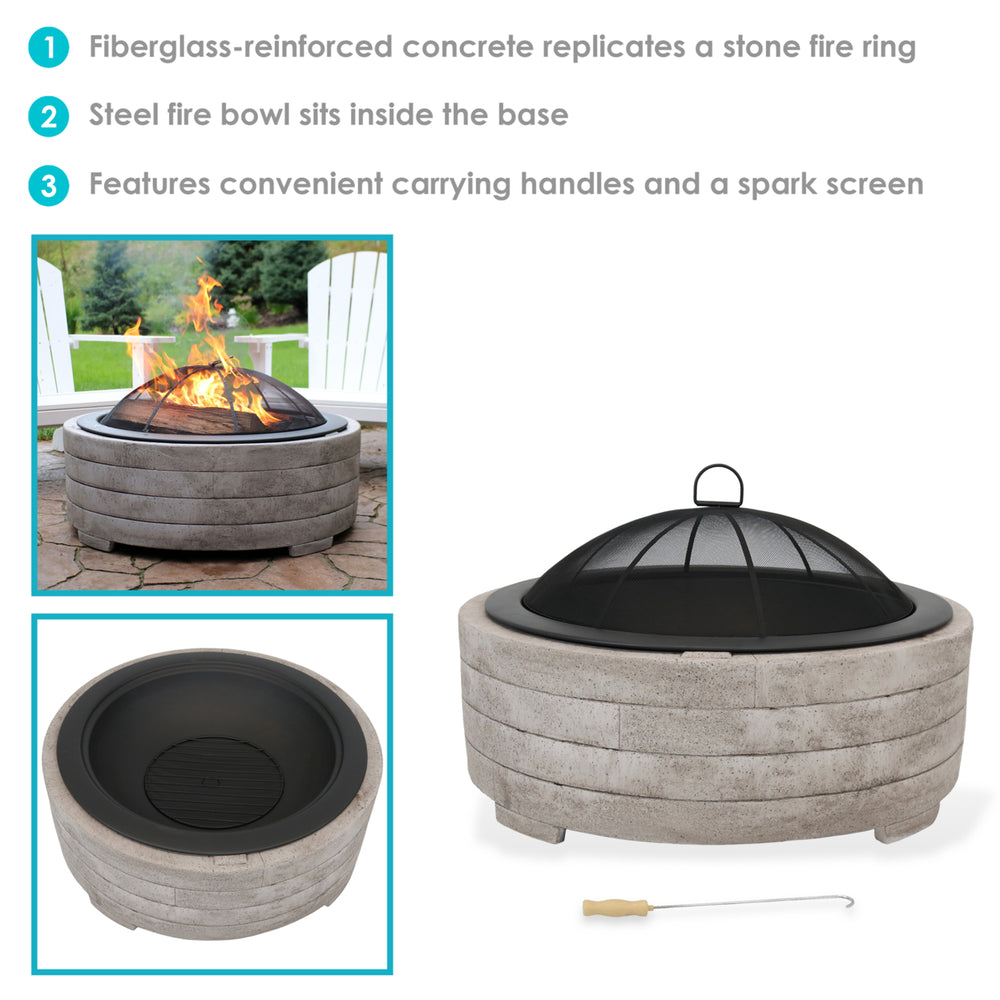 Sunnydaze 35 in Faux Stone Fire Pit with Handles and Spark Screen Image 2