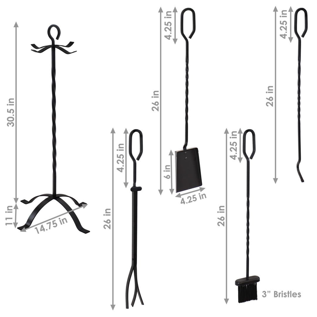 Sunnydaze 5-Piece Heavy-Duty Steel Fireplace Tool Set with Stand Image 3