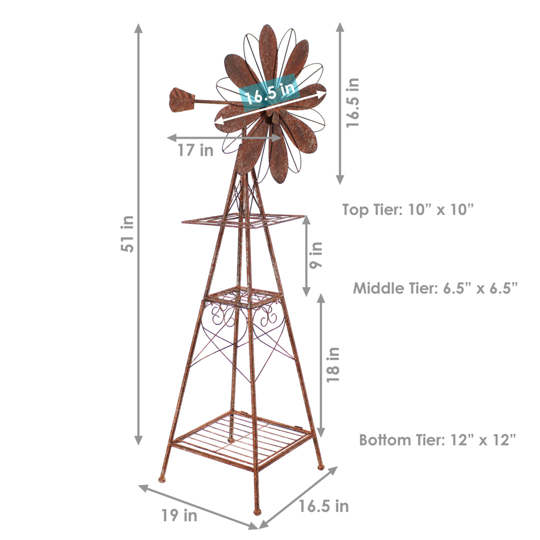 Sunnydaze Rustic Windmill Indoor/Outdoor Metal Garden Statue - 51 in Image 3