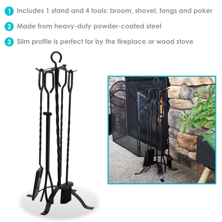 Sunnydaze 5-Piece Heavy-Duty Steel Fireplace Tool Set with Stand Image 4