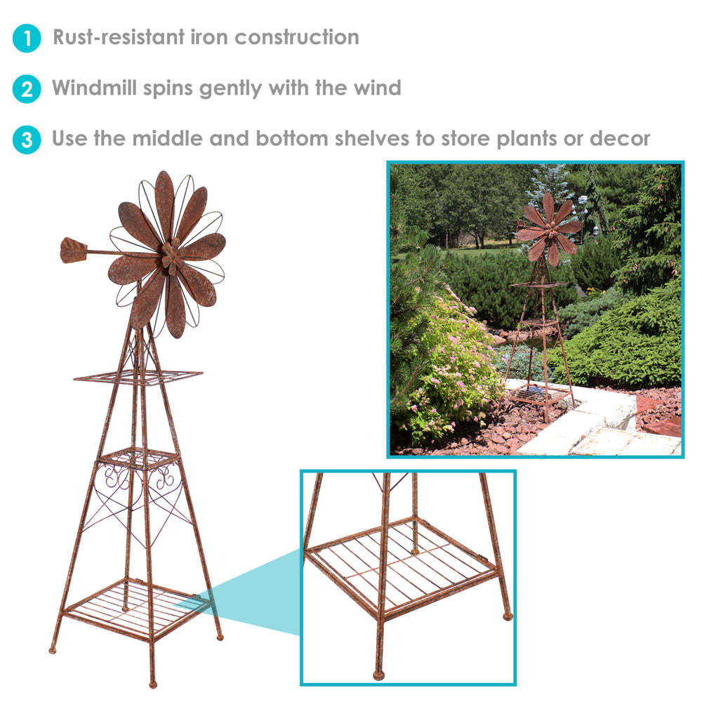 Sunnydaze Rustic Windmill Indoor/Outdoor Metal Garden Statue - 51 in Image 2