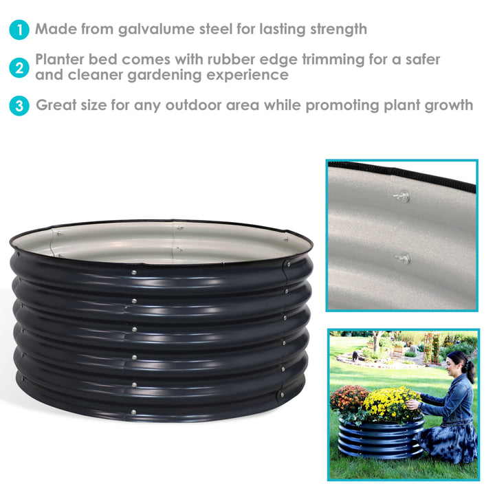 Sunnydaze Galvalume Steel Round Raised Garden Bed - Dark Gray - 36 in Image 2