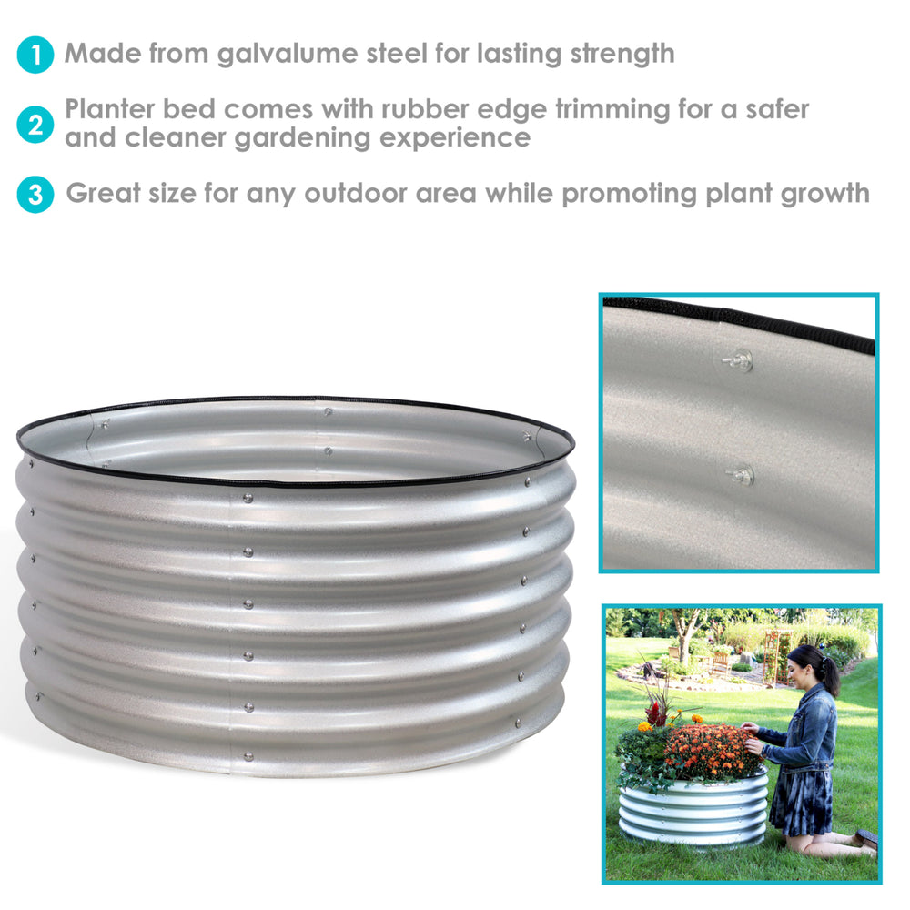 Sunnydaze Galvalume Steel Round Raised Garden Bed - Silver - 36 in Image 2