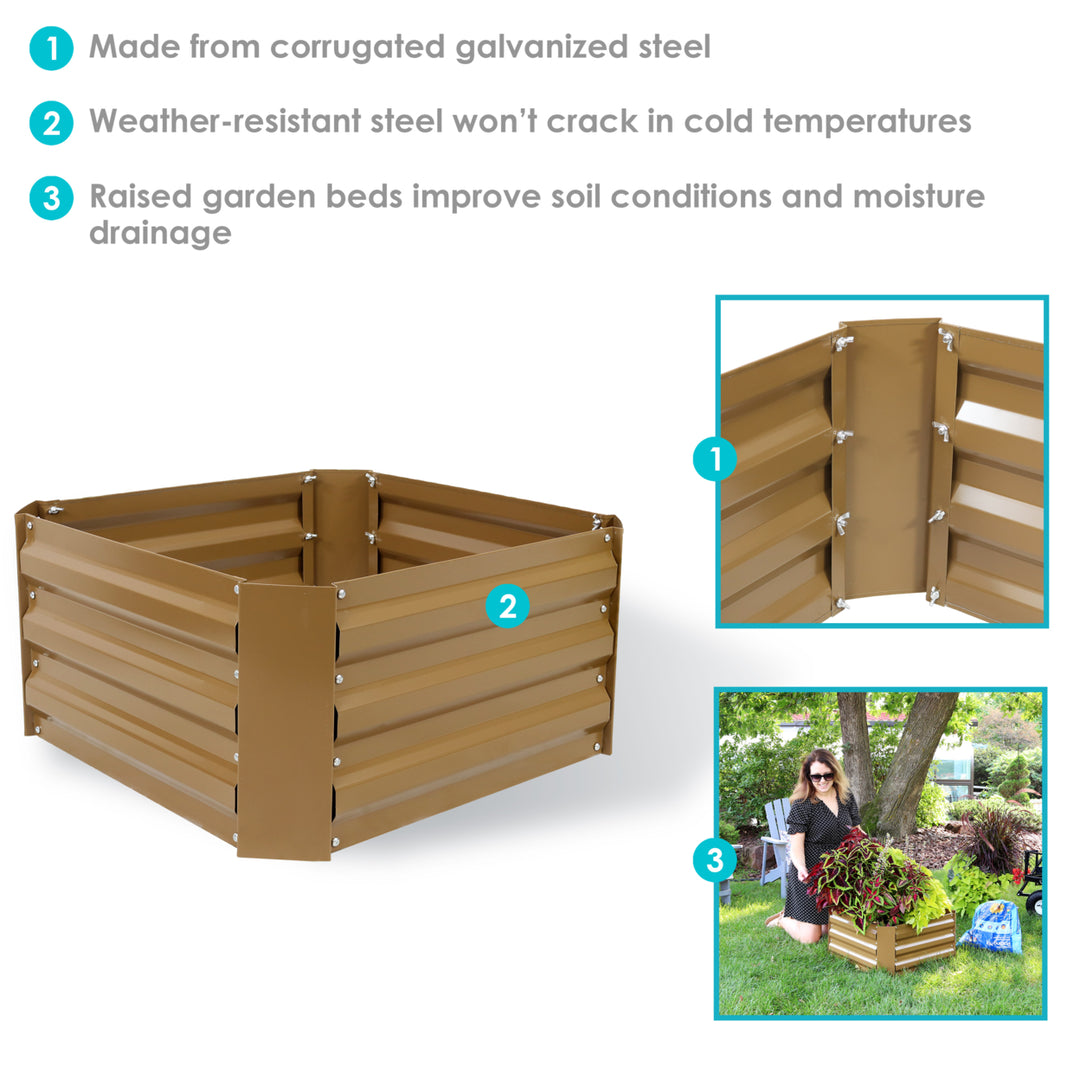 Sunnydaze Galvanized Steel Square Raised Garden Bed - 24 in - Brown Image 2