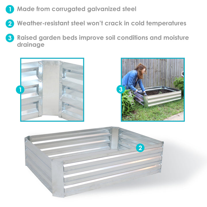 Sunnydaze Galvanized Steel Rectangle Raised Garden Bed - 47 in - Silver Image 2