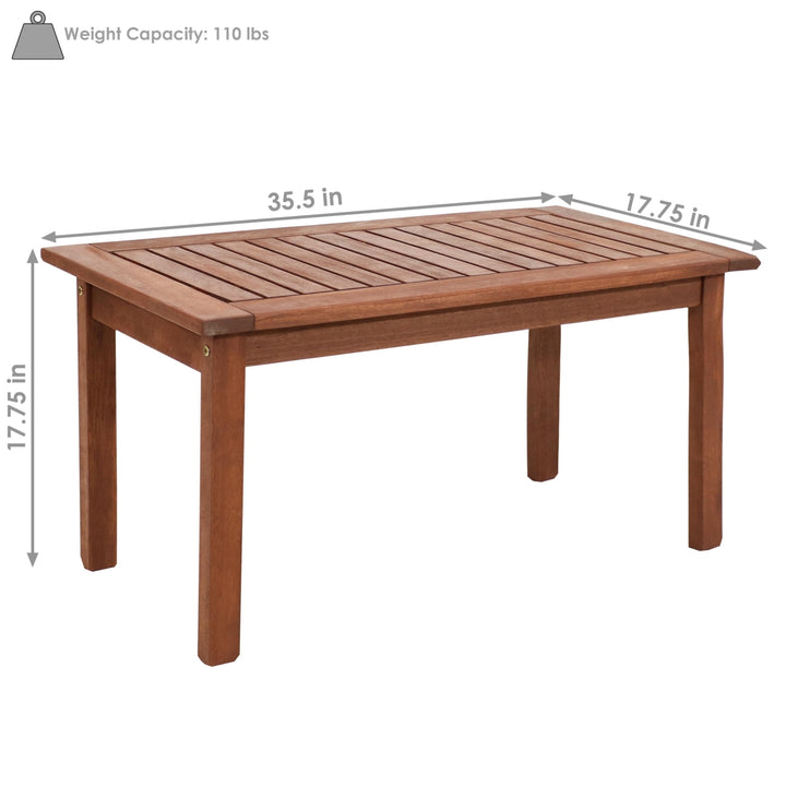 Sunnydaze 35.5 in Meranti Wood Rectangular Patio Coffee Table Image 3