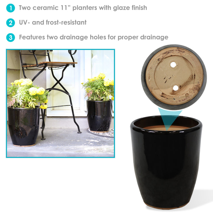 Sunnydaze Captivating Vista Ceramic Planter - 11.5" - Obsidian - Set of 2 Image 2