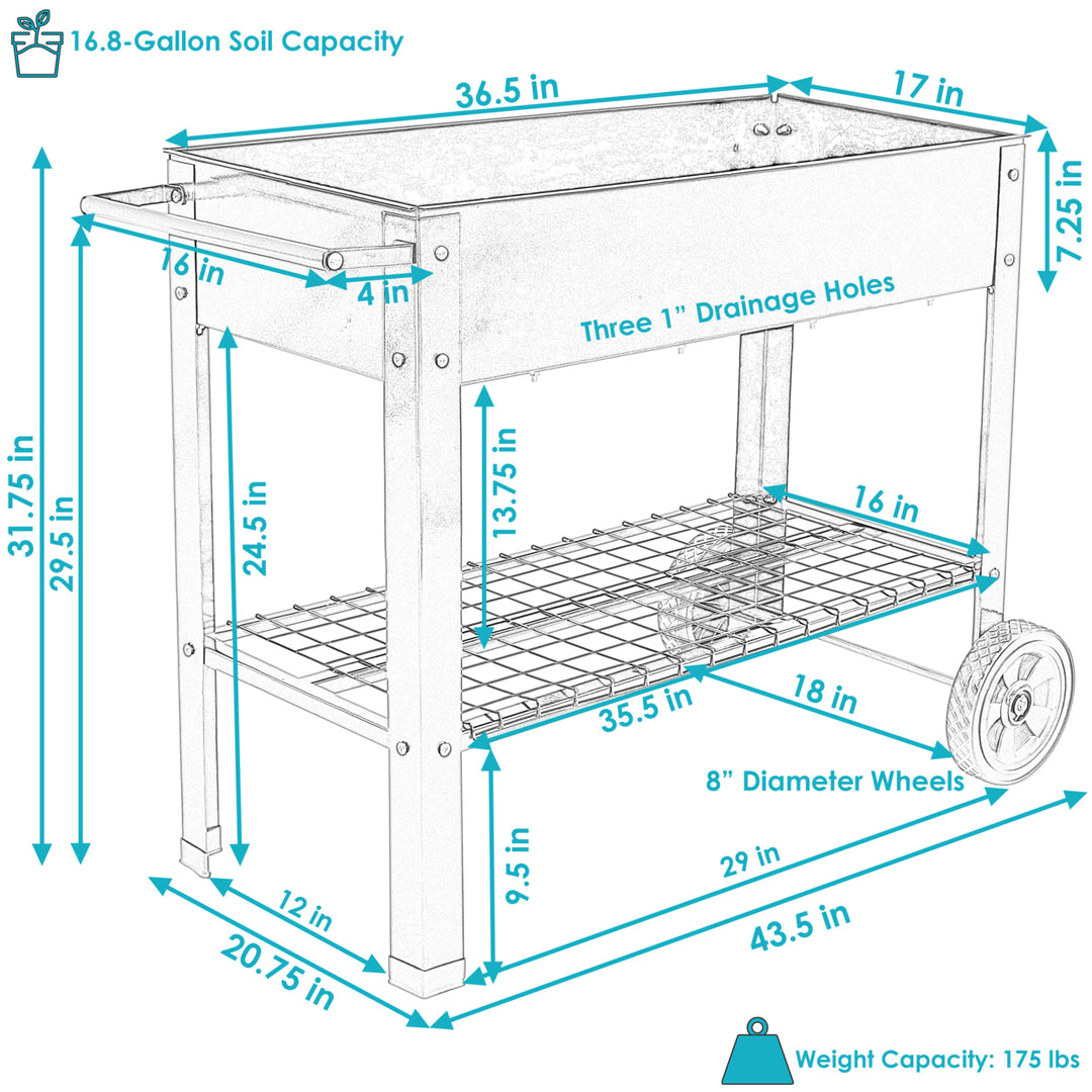 Sunnydaze 43 in Galvanized Steel Mobile Raised Garden Bed Cart - Black Image 3