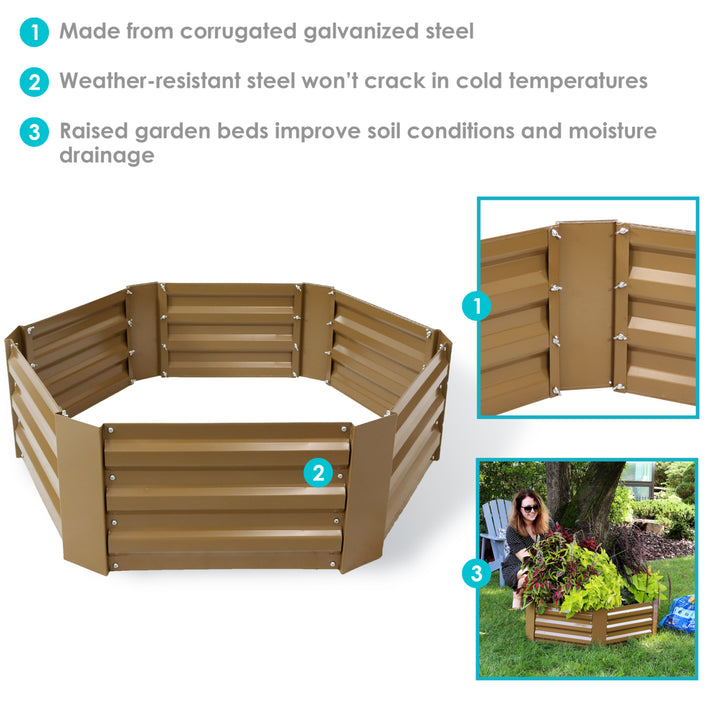 Sunnydaze Galvanized Steel Hexagon Raised Garden Bed - 40 in - Brown Image 2