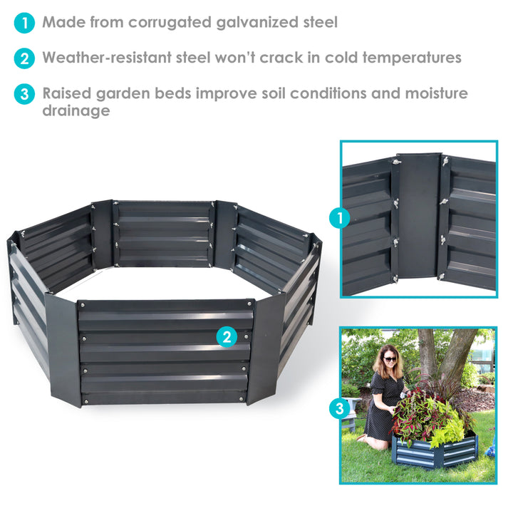 Sunnydaze Galvanized Steel Hexagon Raised Garden Bed - 40 in - Dark Gray Image 2