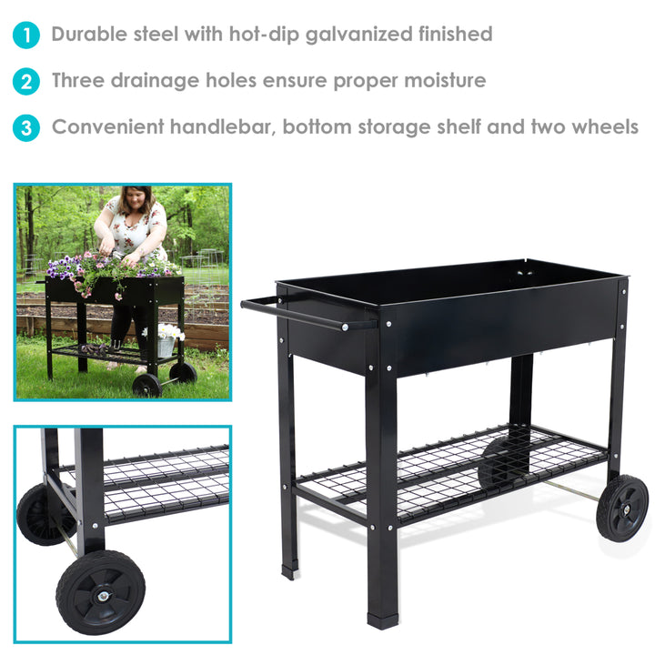 Sunnydaze 43 in Galvanized Steel Mobile Raised Garden Bed Cart - Black Image 2