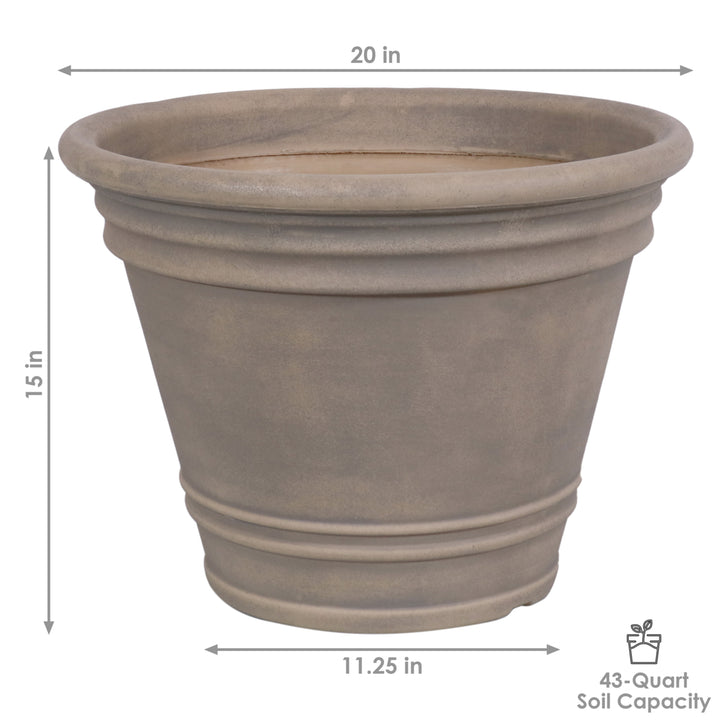 Sunnydaze 20 in Franklin Dual-Wall Polyresin Planter - Beige - Set of 2 Image 3