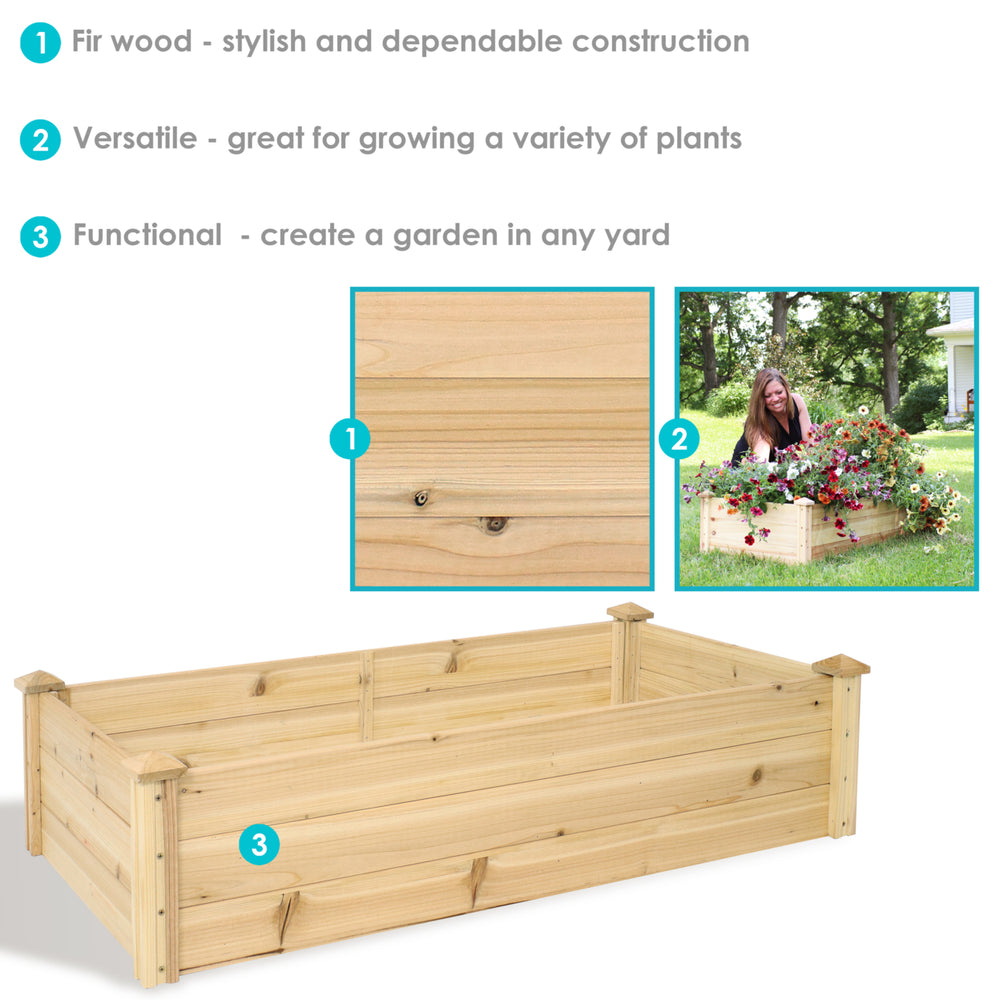 Sunnydaze Wooden Fir Square Raised Garden Bed - 24 x 48.25 in - Natural Image 2