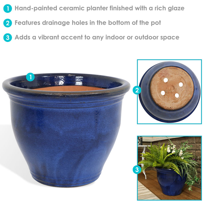 Sunnydaze 18 in Studio High-Fired Glazed Ceramic Planter - Imperial Blue Image 2