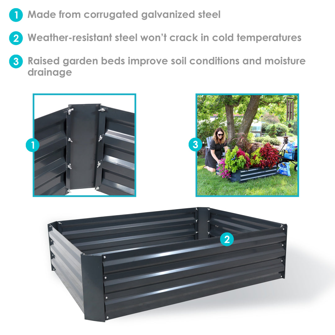 Sunnydaze Galvanized Steel Rectangle Raised Garden Bed - 47 in - Dark Gray Image 2